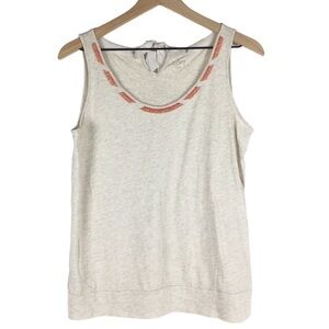 LOFT Tank Top Keyhole Tie Back Beaded Neckline Sleeveless Boho Minimalist Medium